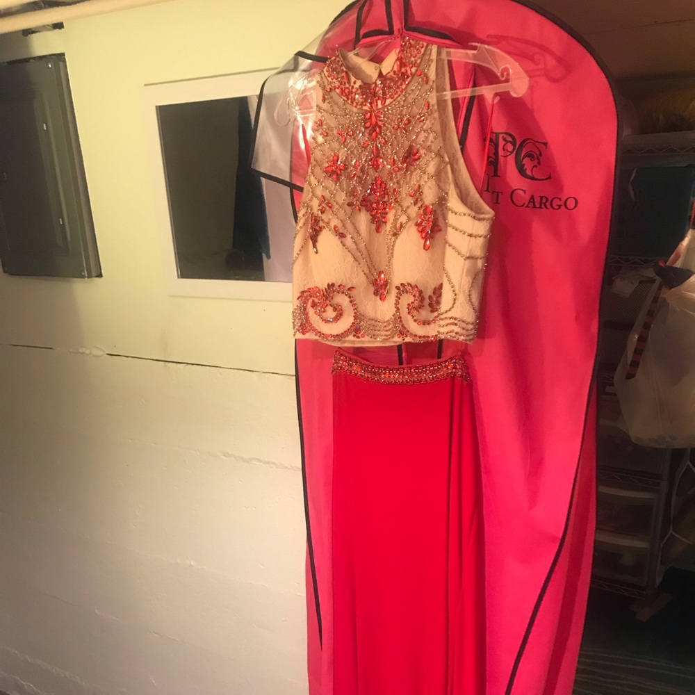 Two piece red prom dress